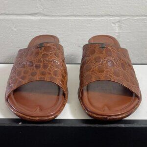 Cole Haan Country 202896 Brown Leather Croc Open Toe Sandal Slip On Womens 7.5 B